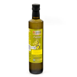Εξαιρετικό παρθένο ελαιόλαδο — φιάλη 500 ml — Dorica γυάλινο στρογγυλό · Πράσινη ετικέτα